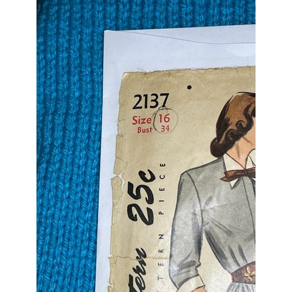 Simplicity 2137 pattern shirt dress pockets 1950s size 16 - Picture 2 of 7